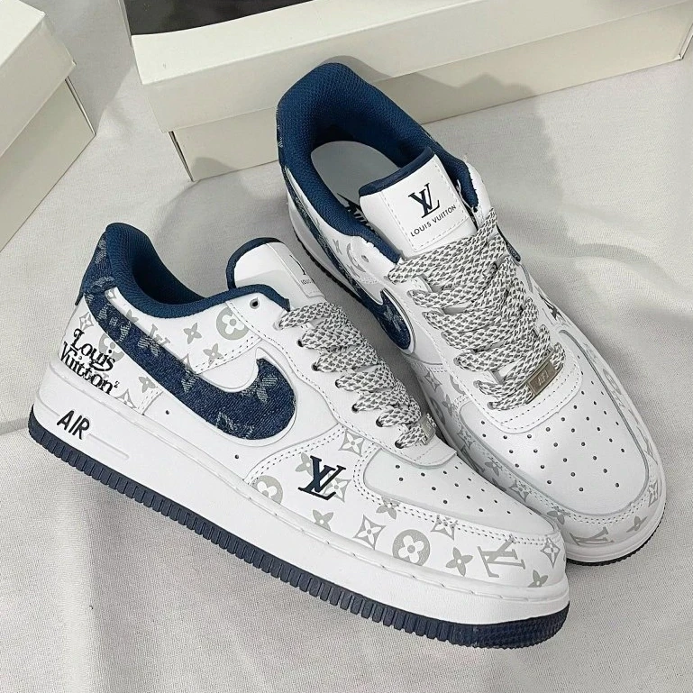 Louis Vuitton x Nike Air Force 1 White Navy Monogram ( Custom) - Image 2