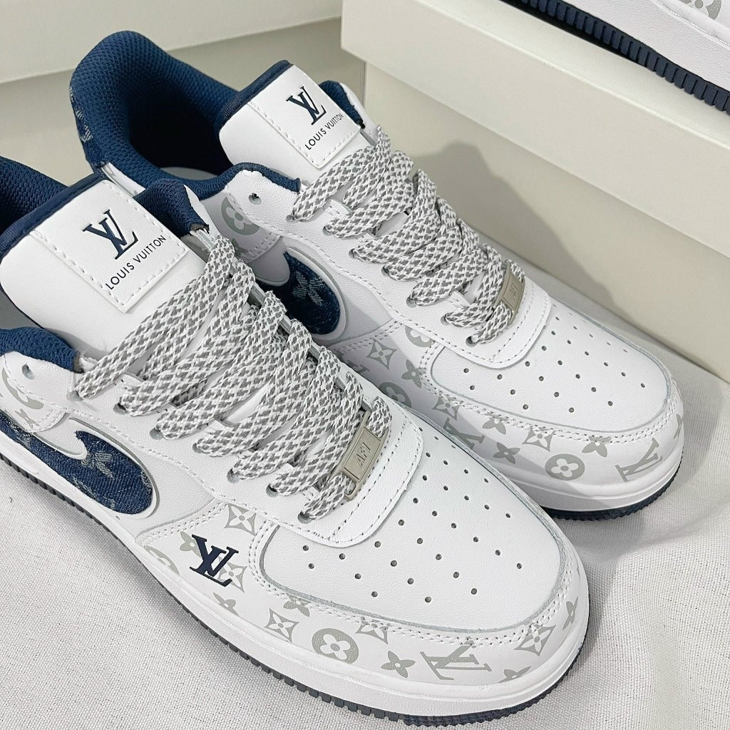 Louis Vuitton x Nike Air Force 1 White Navy Monogram ( Custom) - Image 7