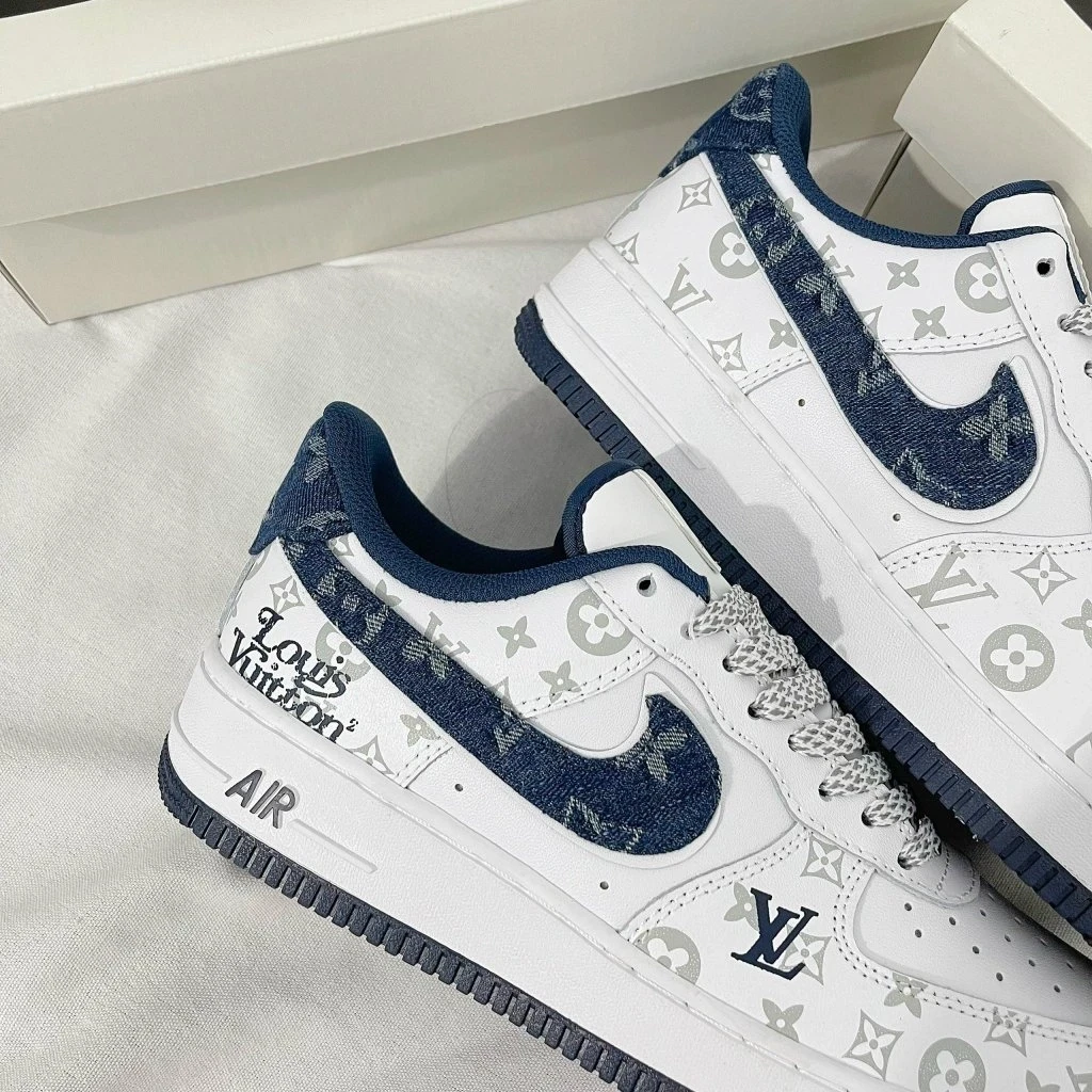 Louis Vuitton x Nike Air Force 1 White Navy Monogram ( Custom) - Image 4