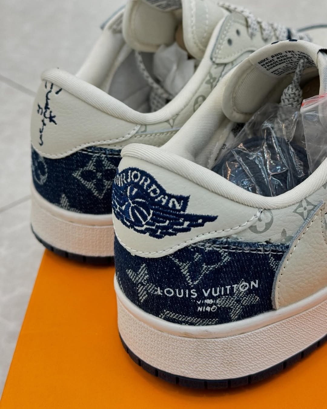 Louis Vuitton x Nike Air Jordan 1 Low "Monogram Denim" (Custom) - Image 4