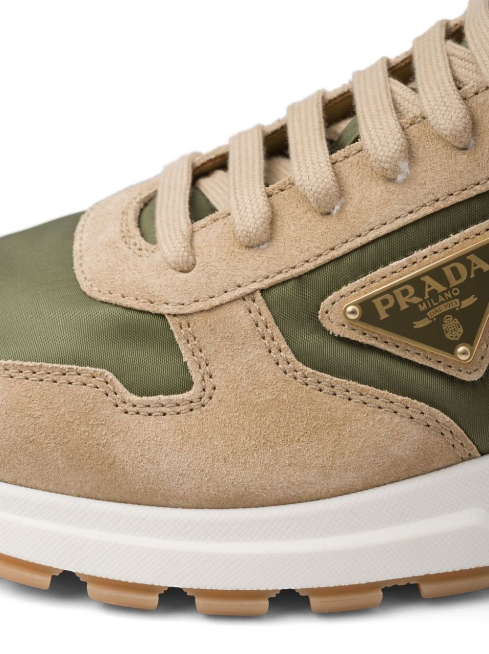 Prada Enamel-Triangle Leather Sneakers - Image 5