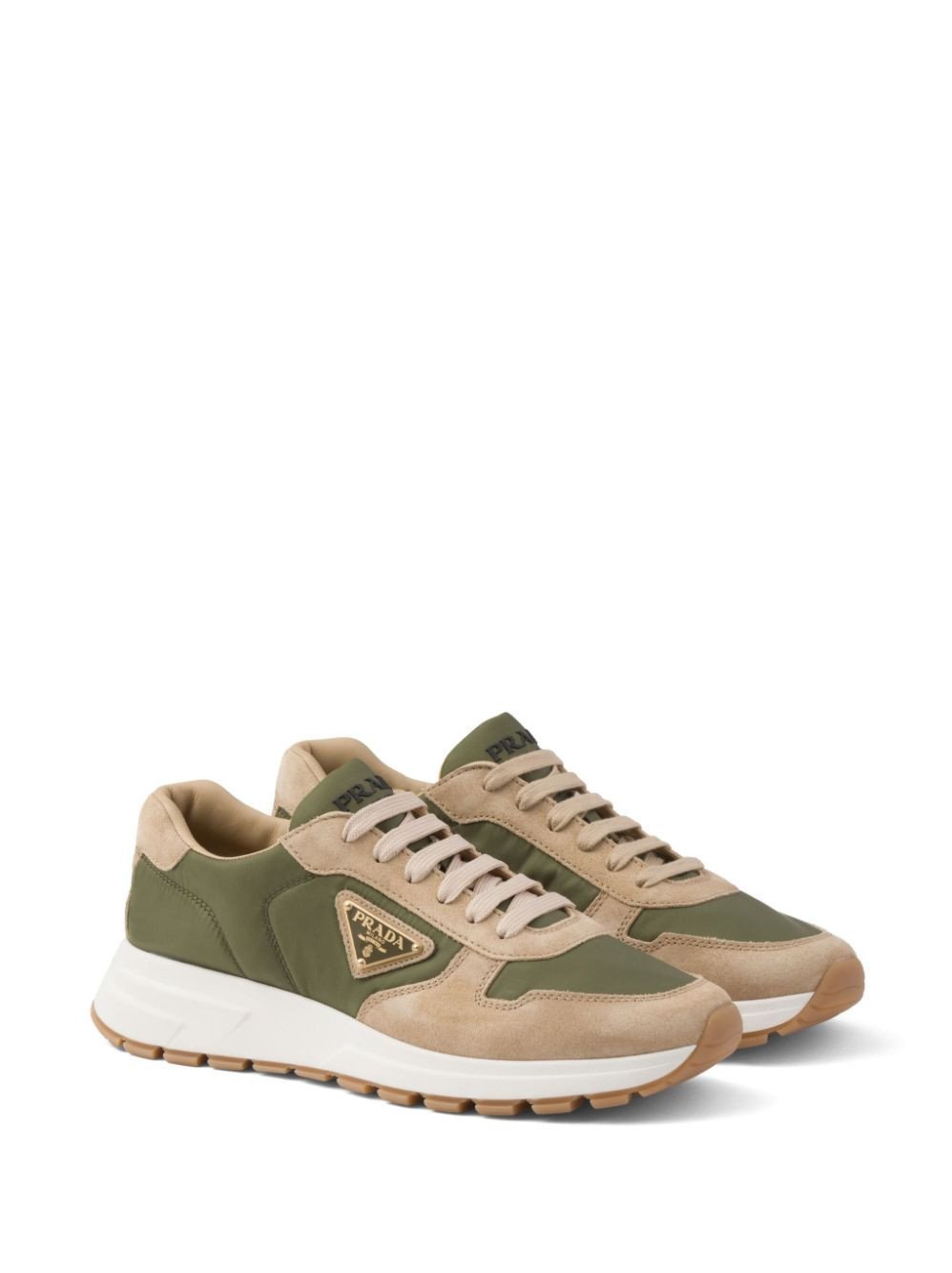 Prada Enamel-Triangle Leather Sneakers - Image 2