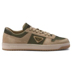 Prada Enamel-Triangle Suede Sneakers
