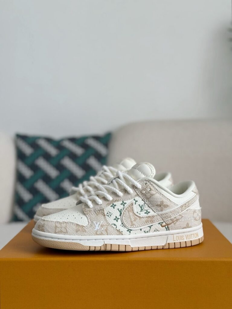 Nike Air Jordan 1 x LV Beige Monogram Edition (Dunk Low Custom) - Image 3